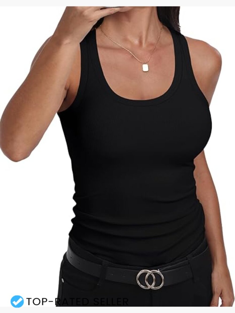Sleeveless Racerback Ribbed Knit Tank Top Fitted Basic Everyday Casual